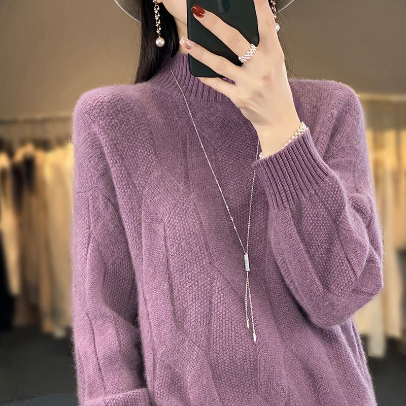 100%羊绒衫女套头半高领冬新款加厚纯山羊绒打底衫毛衣羊绒衫女100纯羊绒春秋加厚毛衣半高领羊毛针织打底衫 2830米杏 XL