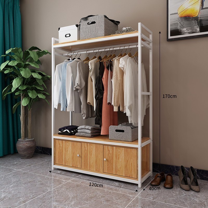 汐岩衣架落地卧室挂衣架现代简约衣服收纳架子家用室内储物衣柜置物架 120升级款-白架-A大