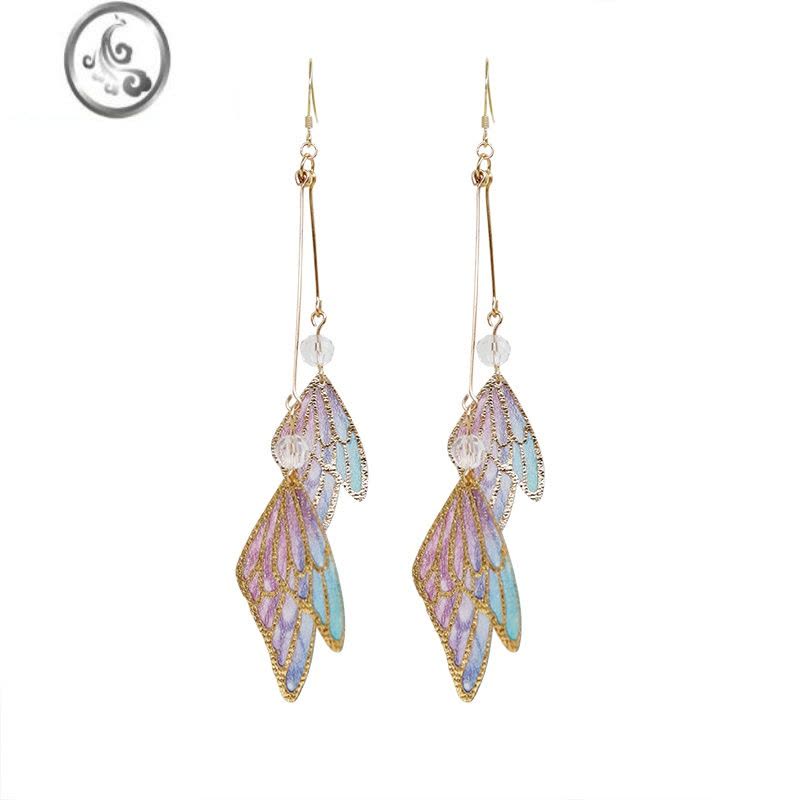 JiMi原创 金边镂空渐变布翅膀蝴蝶耳环耳夹 梦幻仙气仙女古风耳饰图片