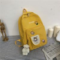 新品日系软妹大容量书包女学生韩版背包女小清新可爱初中双肩包 黄色 送小礼物