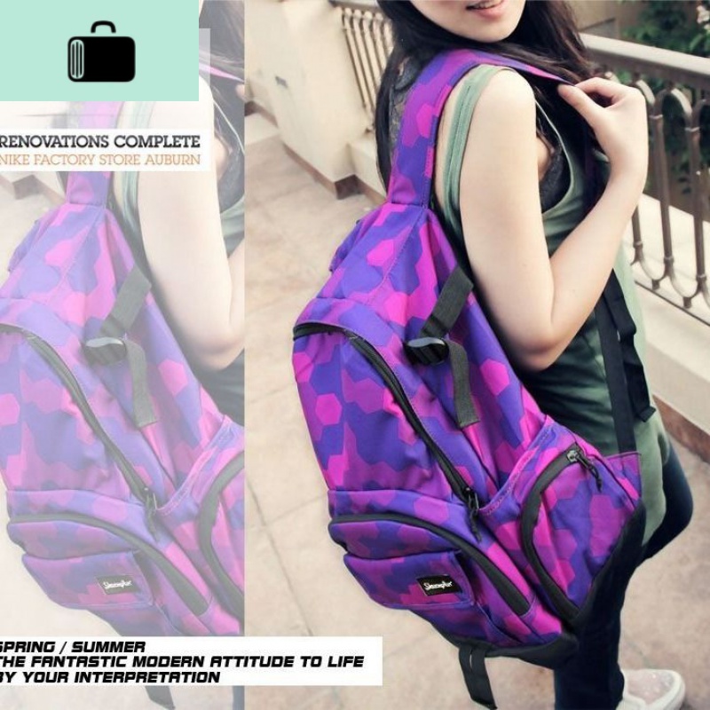 双肩包女2020潮流印花防水旅行背包男韩版初中生大容量中学生书包NEWLAKE 六角紫1089