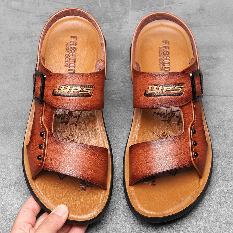 蜻蜓凉鞋男夏季软皮休闲沙滩鞋男士软底透气凉拖耐磨防滑两用拖鞋图片