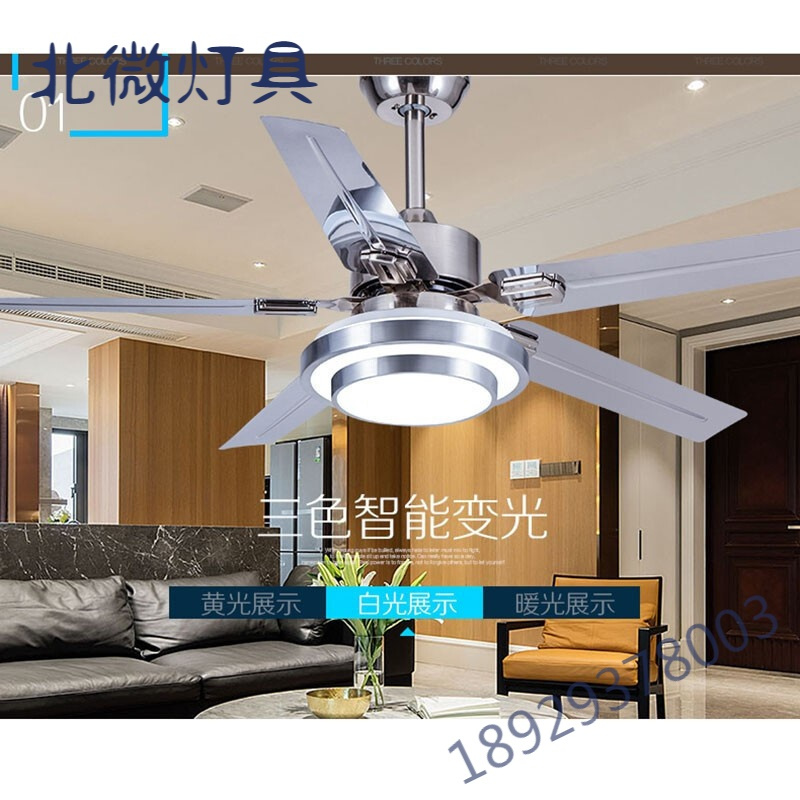 现代简约带灯吊扇不锈钢餐厅吊扇灯带风扇变频家用吊风扇灯