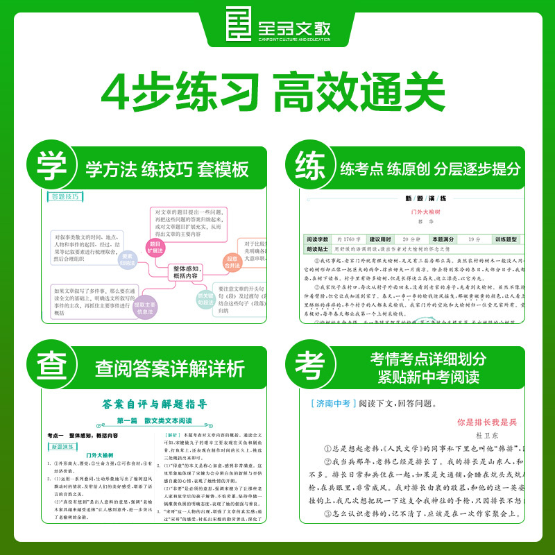 现代文创新阅读 七年级/初中一年级 [正版]2024全品专项系列七年级八九年级语文现代文创新阅读考场写作技法与素材数学专