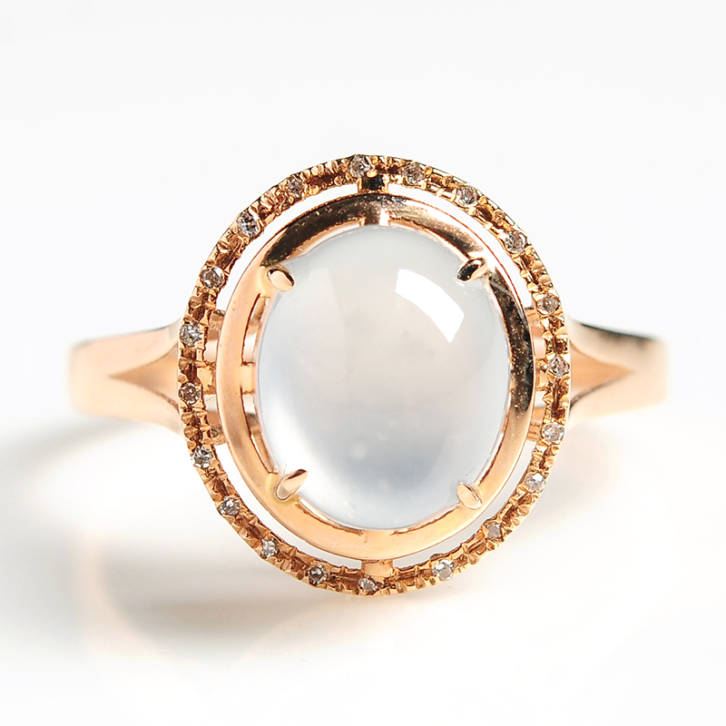 18k金镶嵌玻璃种翡翠戒指圆形蛋面女款指环 送证书送女朋友七夕情人节