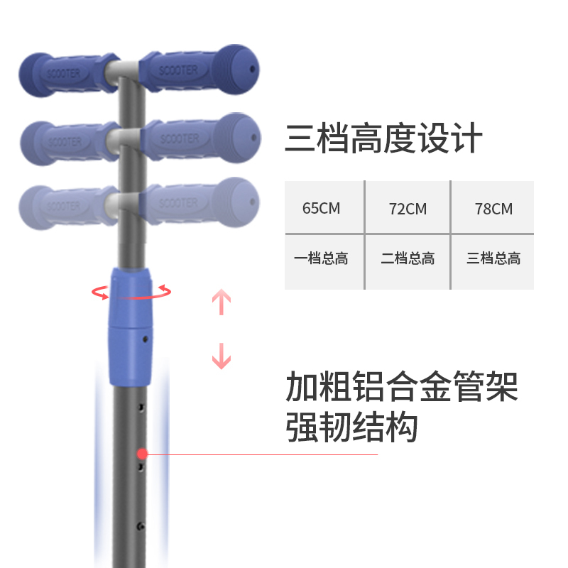 cubho代步滑板车儿童青少年铝合金实心轮儿童平衡车折叠滑滑车手刹脚刹4轮闪光轮