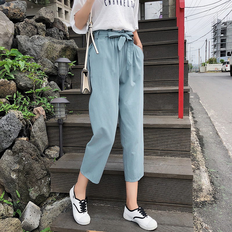 夏季韩版显瘦宽松花苞裤高腰裤子牛仔裤直筒薄款休闲七分阔腿裤女