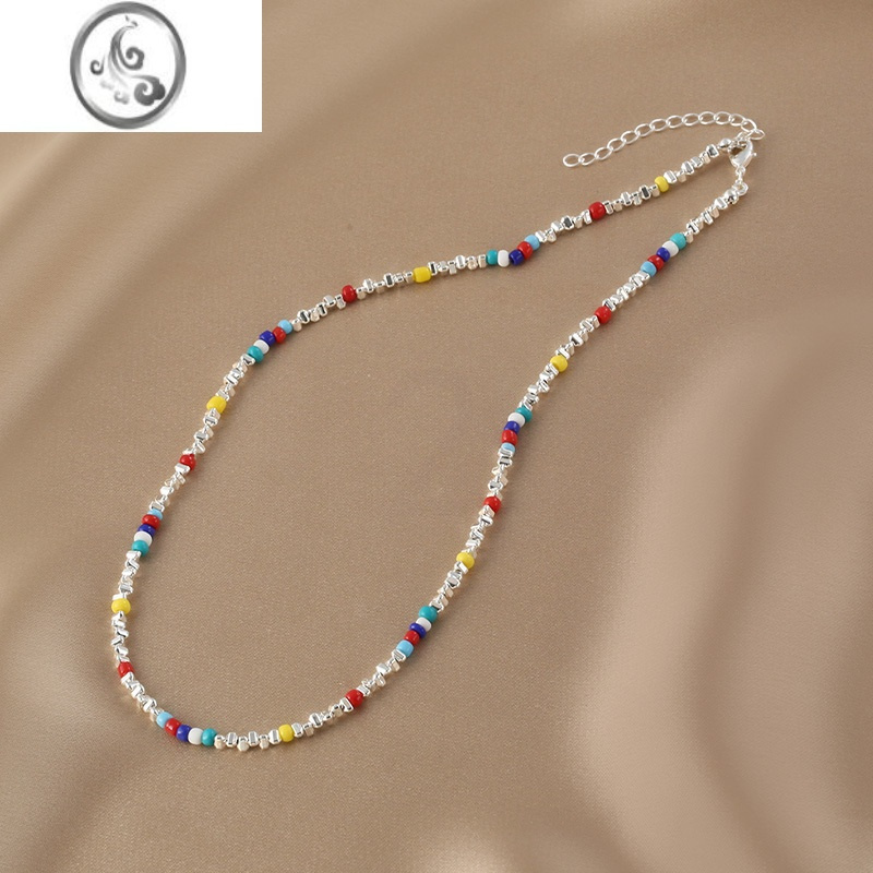 jimi彩色串珠碎银几两项链女夏季轻奢小众设计感锁骨链个性配饰潮
