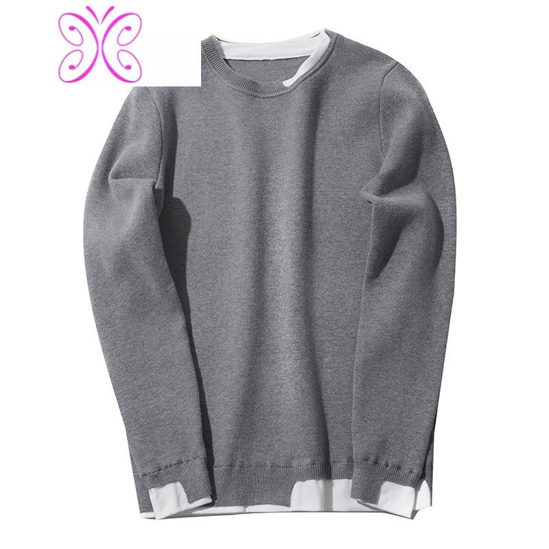 YUANSU秋冬不规则撞色圆领卫衣男士修身日系针织衫潮流休闲长袖打底毛衣卫衣图片