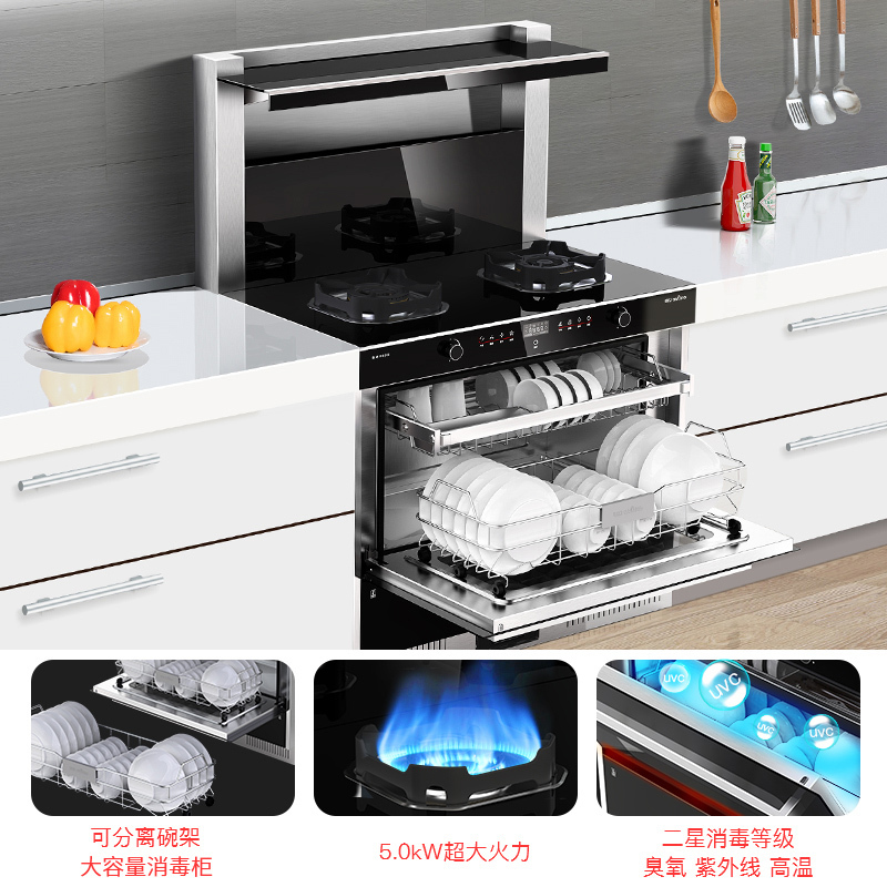 亿田(entive)D8GX侧吸下排抽油烟机燃气灶消毒柜套装家用一体灶 液化气 集成灶