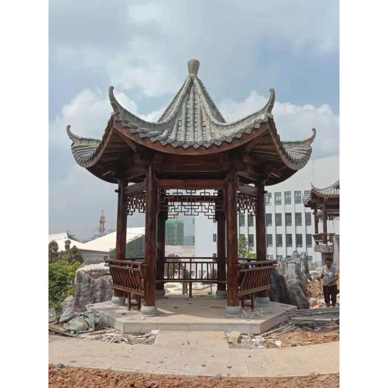 森美人凉亭别墅庭院木屋防腐木碳化木实木仿古六角亭子户外 六角古建三米