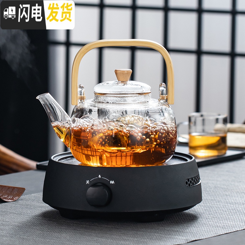 三维工匠可高温玻璃提梁煮茶壶烧水泡茶养生壶普洱白茶电陶炉煮茶器煮茶炉 智能款时尚白电陶炉(单炉)茶具高清大图