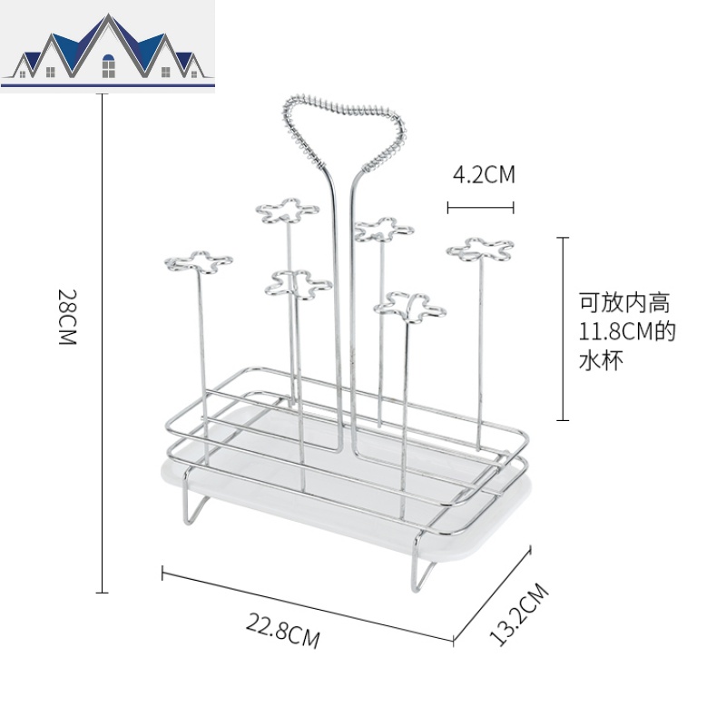 子沥水架水杯盘置物架家用放水杯摆放架厨房客厅收纳置物架_328 花花水杯架（白色）
