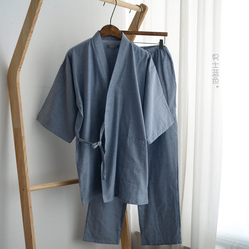 日式棉质纱布和服春夏男女情侣家居服套装浴袍日系汗蒸服绑带睡衣