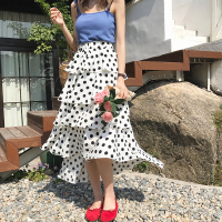 冷淡风裙子女夏装2018新款韩版波点中长裙高腰半身裙白色均码