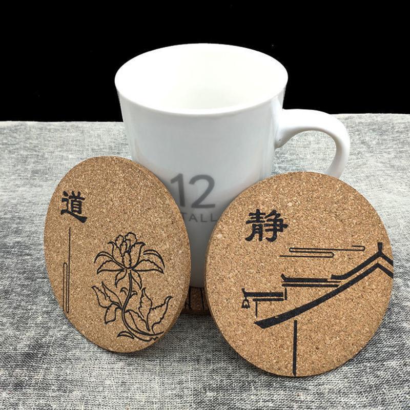 圆形软木垫-道--1个 茶道复古软木杯垫隔热垫餐桌垫茶杯垫圆形创意防滑防烫碗垫多片装