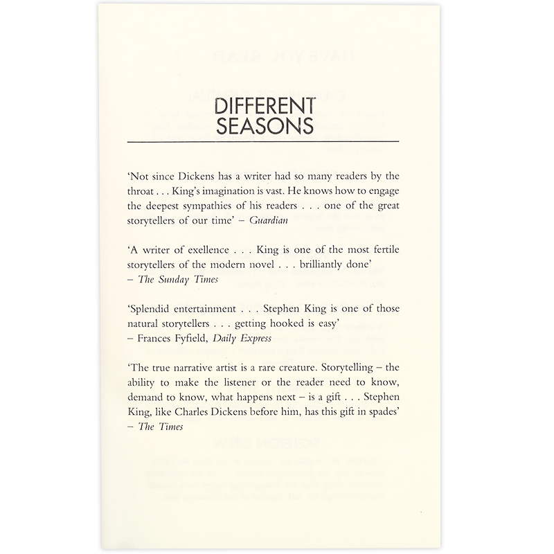 [正版]四季奇谭 英文版 Different Seasons 肖申克的救赎英文原版电影原著 斯蒂芬金Stephen K高清大图