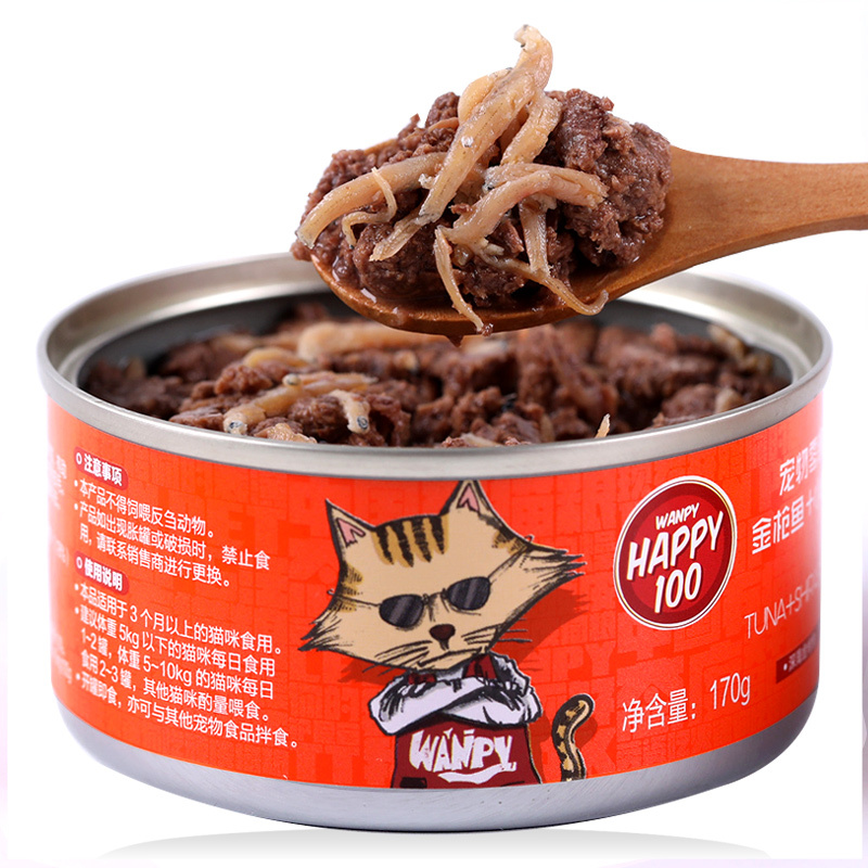 顽皮Happy100宠物零食猫用金枪鱼罐头 添加小银鱼170g*6