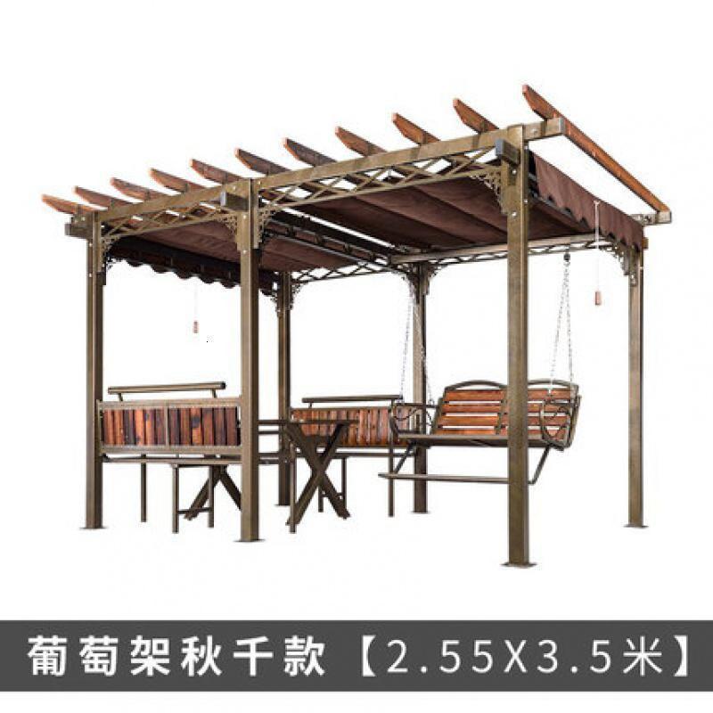 森美人凉亭户外庭院实木铝合金 葡萄架庭院防腐木 别墅简易亭子凉亭帐篷 多功能秋千葡萄架2.55*3.5米咖啡配咖啡顶篷布