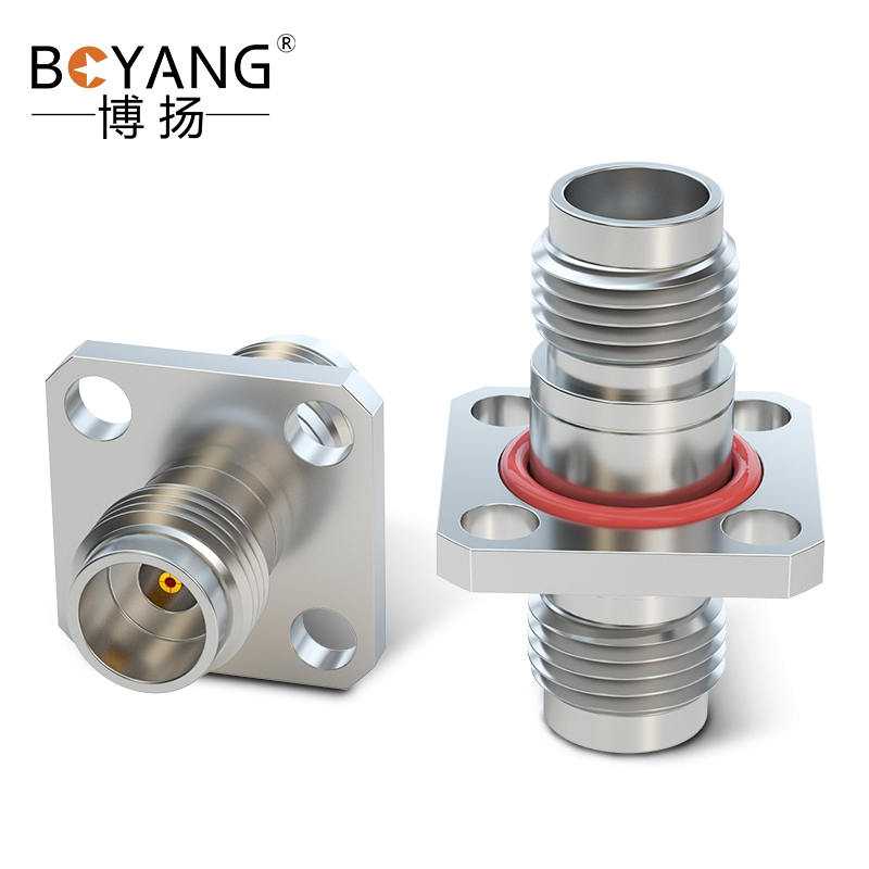 博扬 毫米波转接器50欧 DC-50G不锈钢 2.4MM母转2.4MM母法兰式射频RF同轴转换器 BY-2.4-KKFG