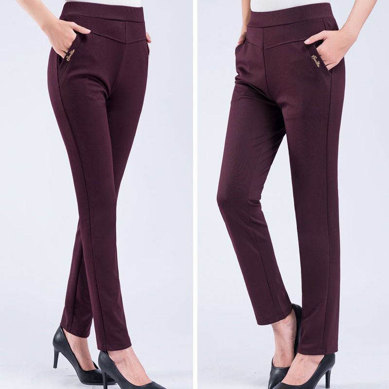 暗紫罗兰xl中老年女裤高腰弹力休闲裤秋季厚款宽松大码直筒裤妈妈外穿