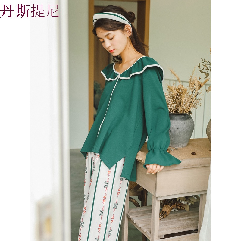 睡衣女夏长袖纯棉韩版薄款甜美可爱外穿宽松女士春秋季套装家居服