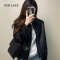 NEW LAKE黑色翻领皮衣夹克女2024新款韩版港味时尚宽松显瘦短款外套潮