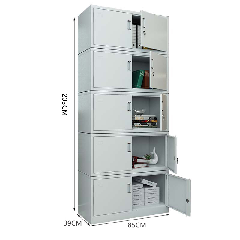 臻远ZY5062296 钢制厚板分五节文件柜 85*39*203cm(单位:台)灰白色高清大图