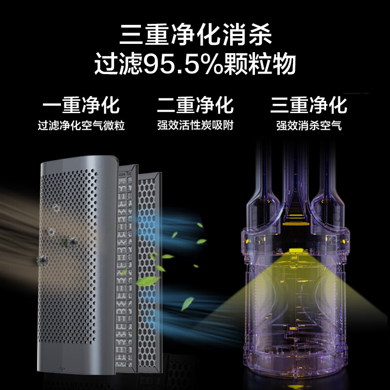 艾美特三重净化除菌无叶塔扇24档直流变频电风扇家用空气循环落地扇电扇AI智能感温双循环出风 AIR4 PRO星空灰高清大图
