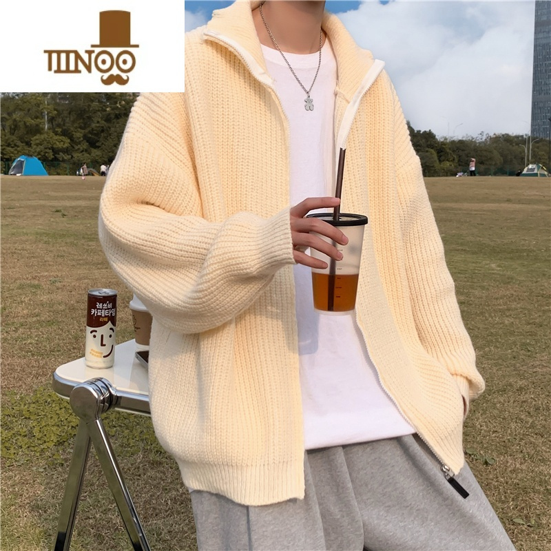 YANXU开衫毛衣男款ins潮宽松百搭拉链针织衫韩版潮流高街外穿外套