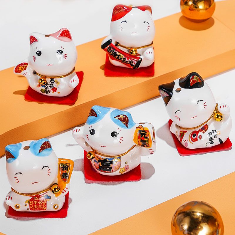 五福招财猫一套5只招财猫车载小摆件可爱创意家居装陶瓷饰品客厅办公
