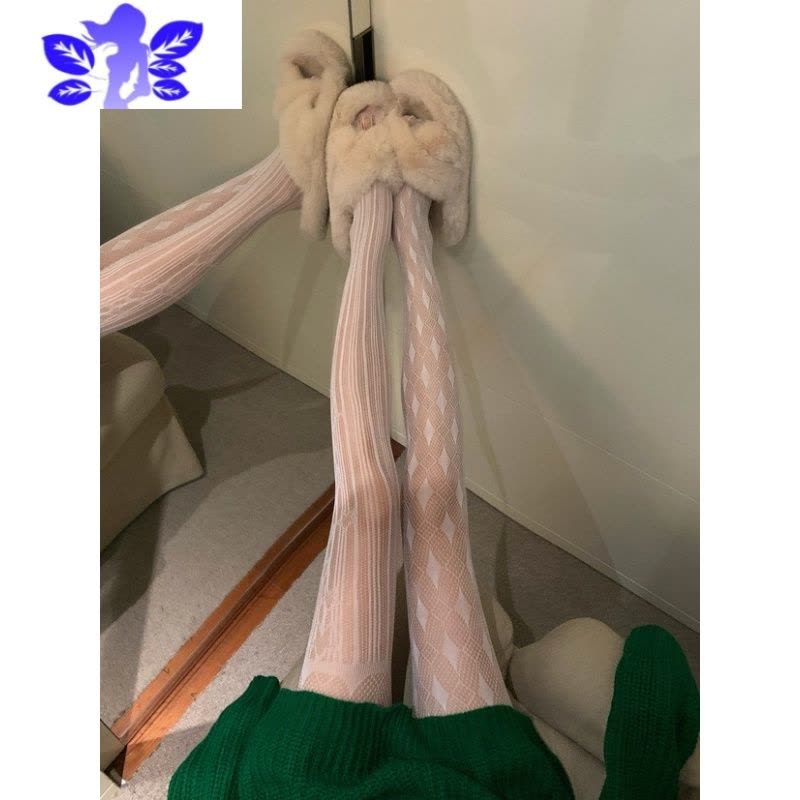 IdeaminiAY性感纯欲设计感AB款菱形格镂空丝袜蕾丝白丝薄款连裤袜黑丝图片