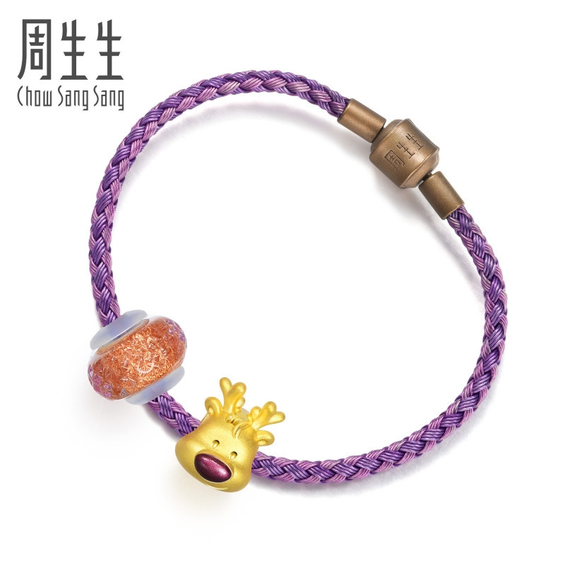 周生生(CHOW SANG SANG)黄金足金Charme串珠Murano Glass驯鹿手链90003B定价