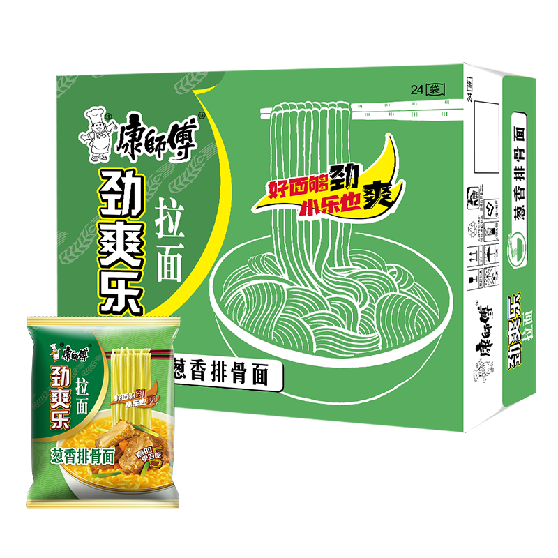康师傅方便面劲爽乐袋装葱香排骨面24袋整箱装速食泡面