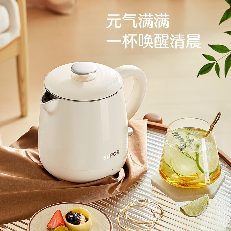 苏泊尔(SUPOR)电水壶家用烧水壶600ml容量304不锈钢无缝内胆热水壶自动断电双层防烫开水壶 SW-06D01