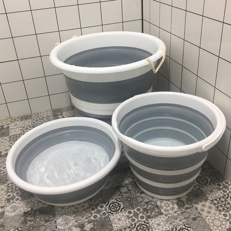 可折叠大号水桶阿斯卡利(ASCARI)车载钓鱼大容量洗衣桶旅行家用洗车美术洗笔便携式 白灰圆形10L水桶