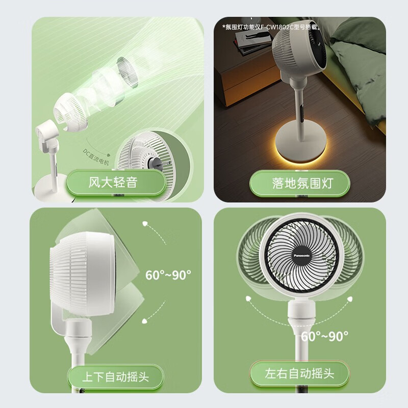 松下空气循环扇家用直流变频电风扇落地扇3D立体广角送风 空气循环扇F-CW1801C-W高清大图