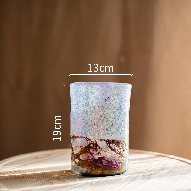 美帮汇熔岩幻彩玻璃器皿花瓶子手工艺术花插饰摆件后现代新中式 熔岩幻彩玻璃器皿(大号)高清大图