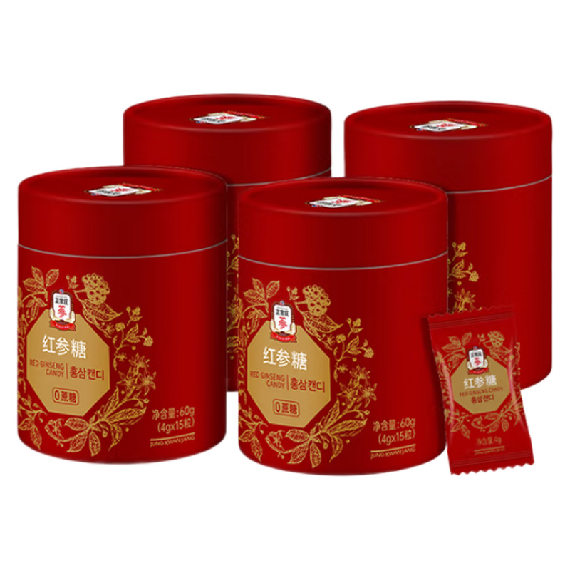 正官庄红参糖参香清甜随身轻补0蔗糖便携轻养60g*4