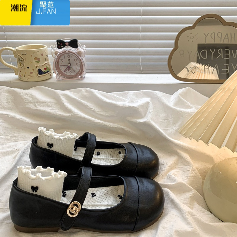 聚范平底圆头复古学生百搭小皮鞋女2024新款夏季配裙子法式玛丽珍单鞋