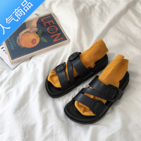 SUNTEK韩国ins凉鞋2023女春夏新款交叉P露趾百搭学生个性休闲鞋厚底2 黑色拖鞋标准码 38