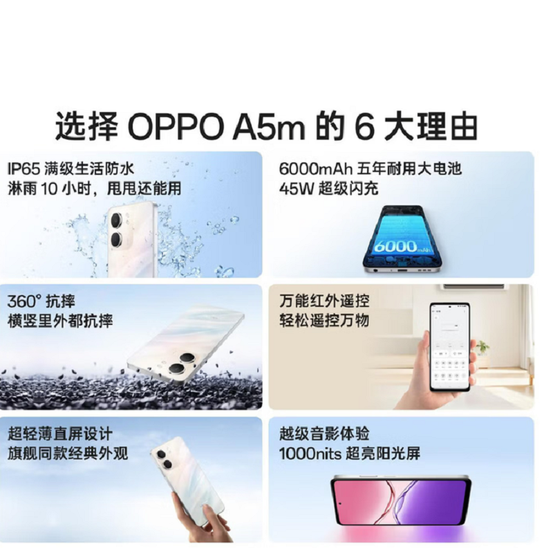 OPPO A5m 新款 玄武黑 8GB+256GB 6.67英寸屏 6000mAh电池 45W快充 360度抗摔 5G智能手机高清大图