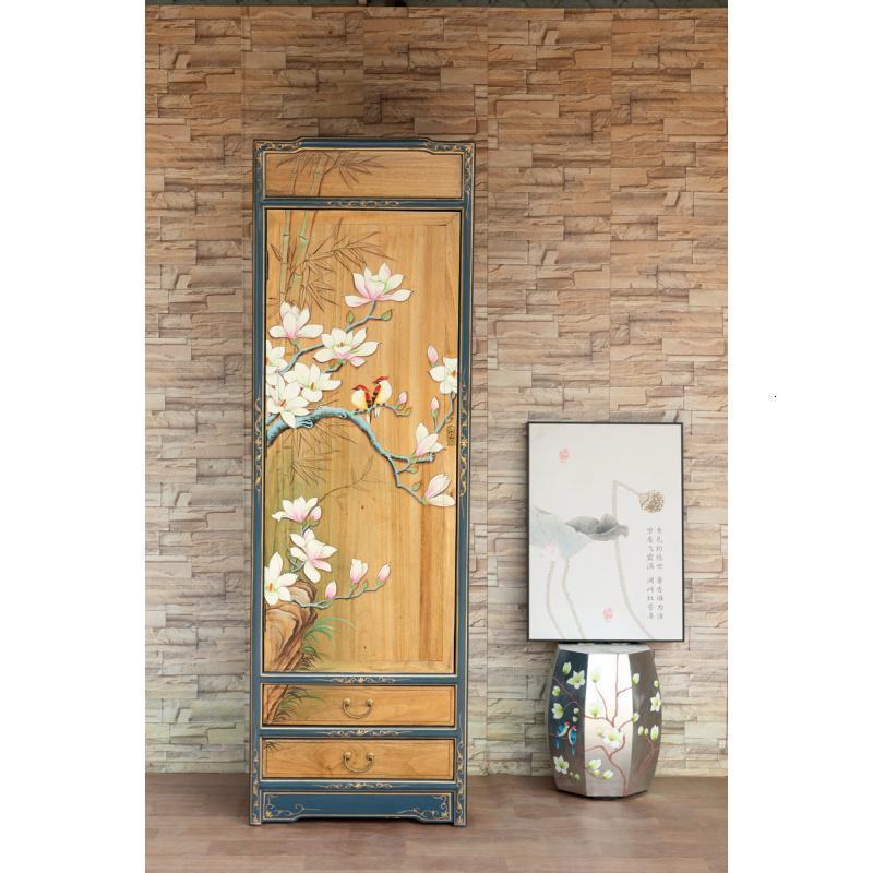 森美人新中式彩绘香樟木实木衣柜仿古衣柜古典彩绘定制卧室双衣柜 木色两斗一门62.5*54.5*1962门整装