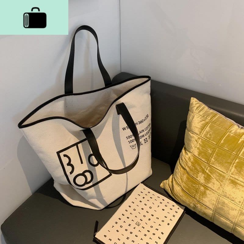 包包女2020新款单肩帆布包慵懒风布袋包手提字母包NEW LAKE 本白色女手包图片