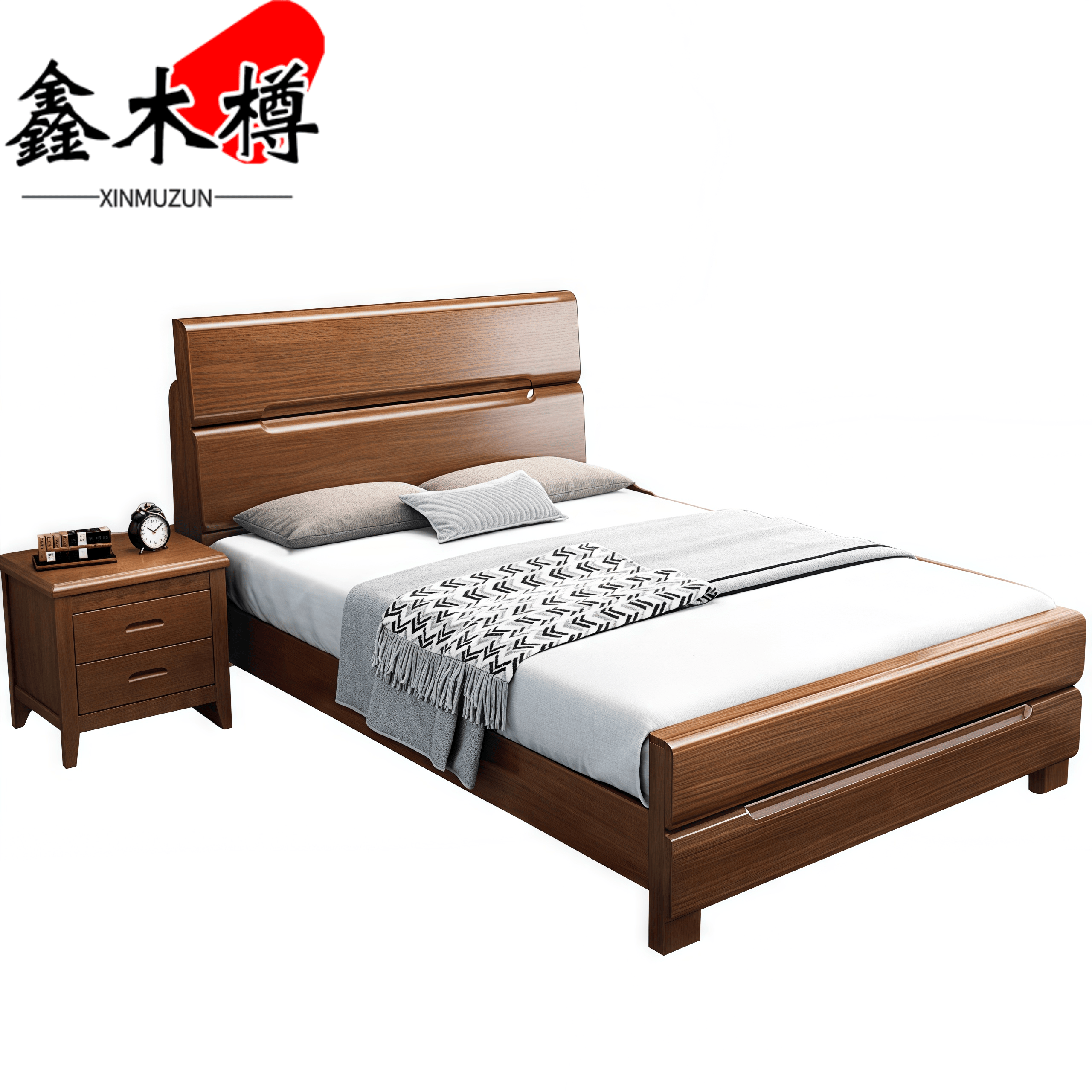鑫木樽床+床头柜120cm套高清大图
