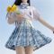 日系jk制服套装全一套正版正统jk格裙百褶裙两件套水手服春季 树莓红茶格裙+领结+发圈 XS建议60-75斤