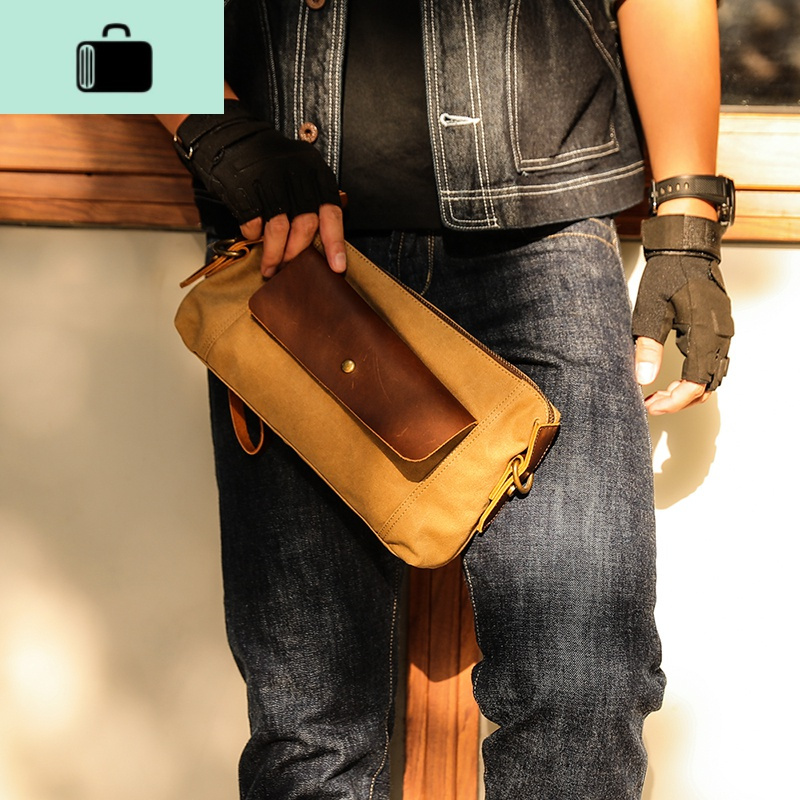 帆布男包包斜挎潮牌青年新款单肩休闲日系小背包手拿包手机包手抓new