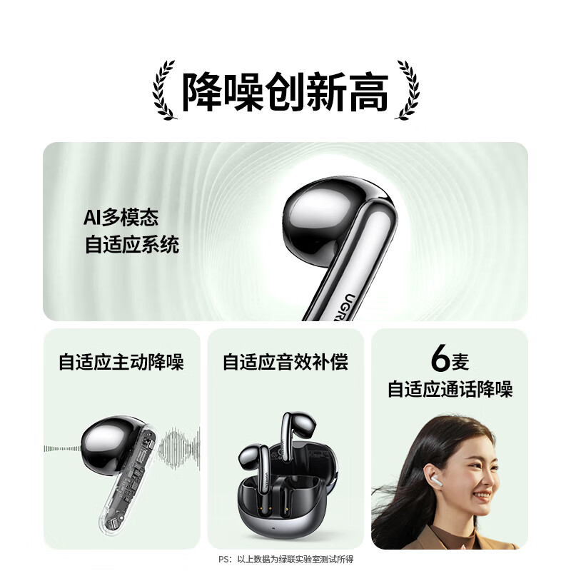 绿联5.3 HiTune H6 Pro主动降噪真无线蓝牙耳机 银灰色 WS203/35194 (货期3-6天)高清大图