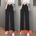 绿色冰丝阔腿裤女夏季薄款高腰显瘦垂感直筒休闲拖地裤 XL【120-140斤】 黑色+黑色【两条实惠装】