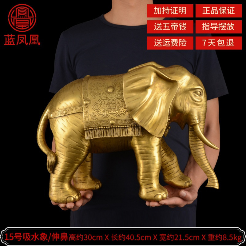 铜象摆件纯铜大象风水象镇宅一对吸水象特大号铜象工艺品 15号吸水象直鼻单只_560